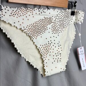 Pilyq Cream Reversible Bikini Bottom with Shimmery Metallic Stars Zigzag Edge
